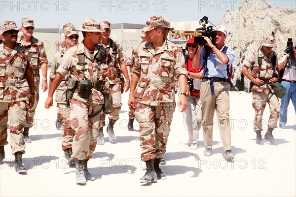 DESERT SHIELD - Colin Powell in fatigues in Saudi Arabia.