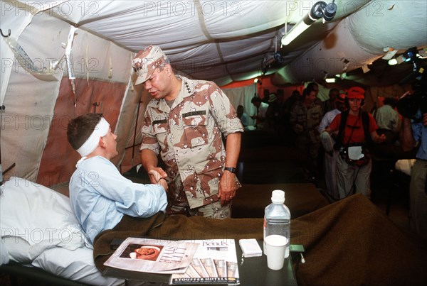 DESERT SHIELD - Colin Powell in fatigues in Saudi Arabia.