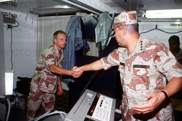 DESERT SHIELD - Colin Powell in fatigues in Saudi Arabia.