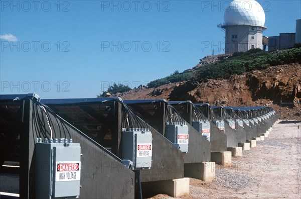 A view of the high voltage electrical boxes attached to the solar panels