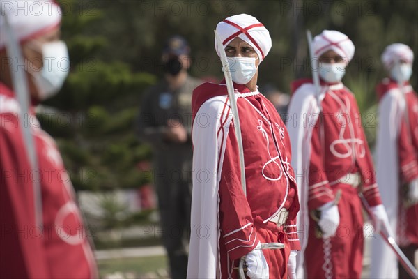 Tunisian honor guard troops prepare for the arrival of Defense Secretary Dr. Mark T. Esper Tunis