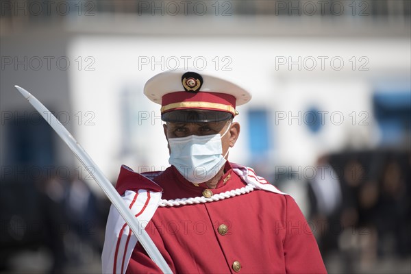 Tunisian honor guard troops prepare for the arrival of Defense Secretary Dr. Mark T. Esper Tunis