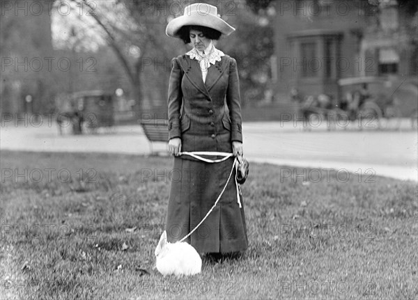 Woman with her pet rabbit