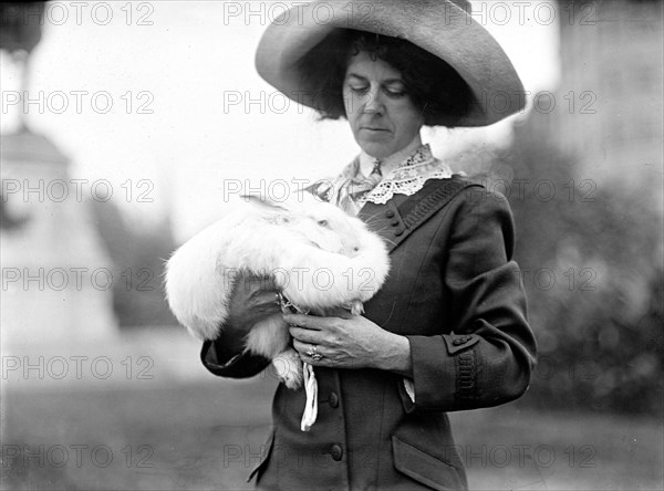 Woman with her pet rabbit
