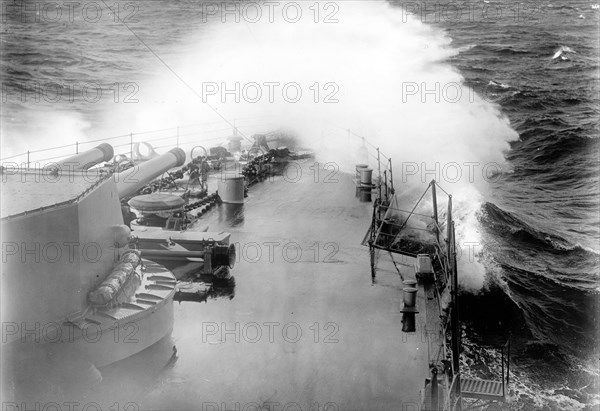 U.S. Navy Battleship caught in a storm at sea