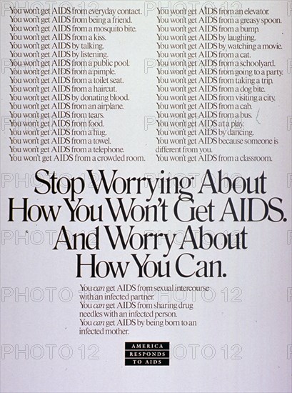1980s AIDS Poster - Stop worrying about how you won't get AIDS and worry about how you can.