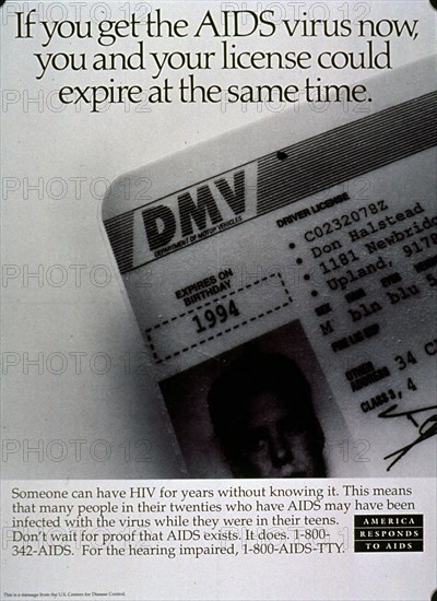 1980s Era HIV AIDS Prevention Public Service Poster.