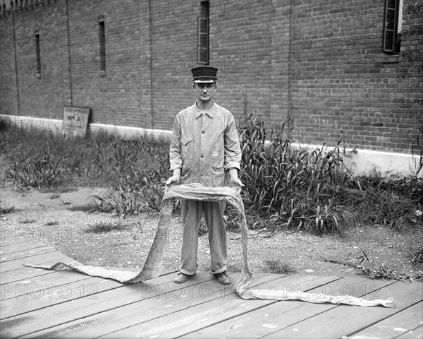 Man holding long snake skin