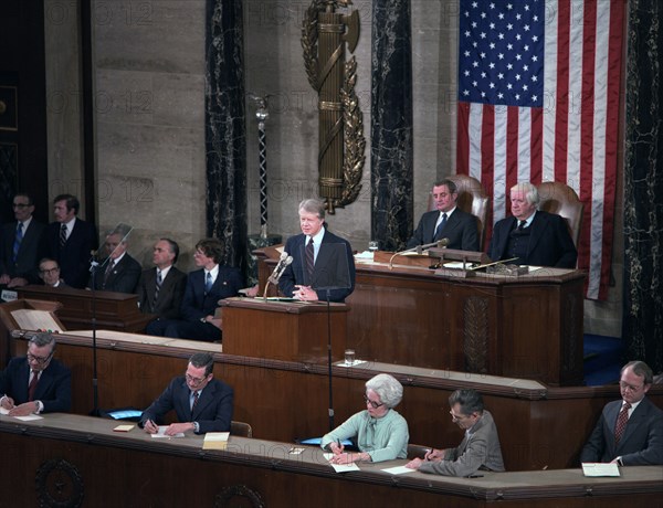 Jimmy Carter presents his State of the Union Speech to Congress.