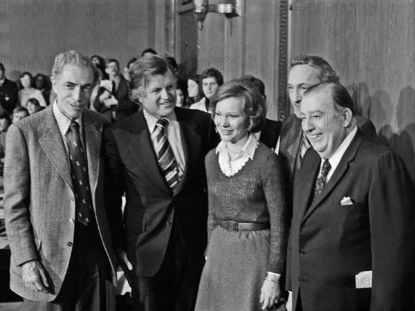 Rosalynn Carter poses with Senate Sub-Committee members