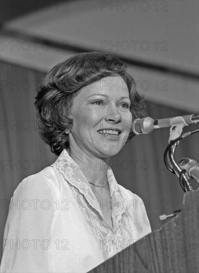 Rosalynn Carter at a podium