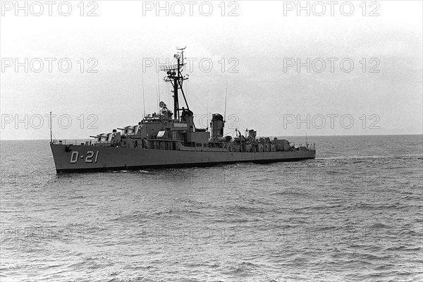 1979 - A port beam view of the Venezuelan destroyer CARABOBO