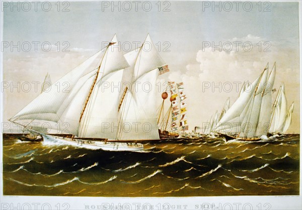 Rounding the Light Ship Lithograph