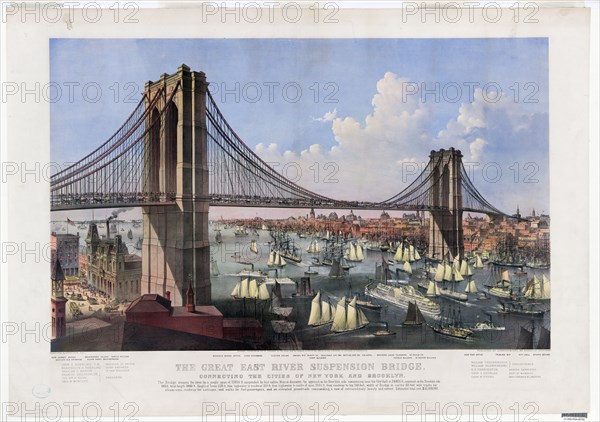 Brooklyn Bridge Lithograph from the 1800s