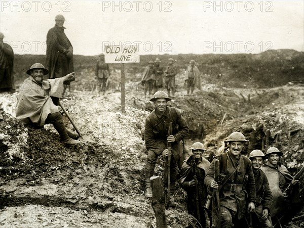 Tommy enjoys possession of newly captured Hun trench