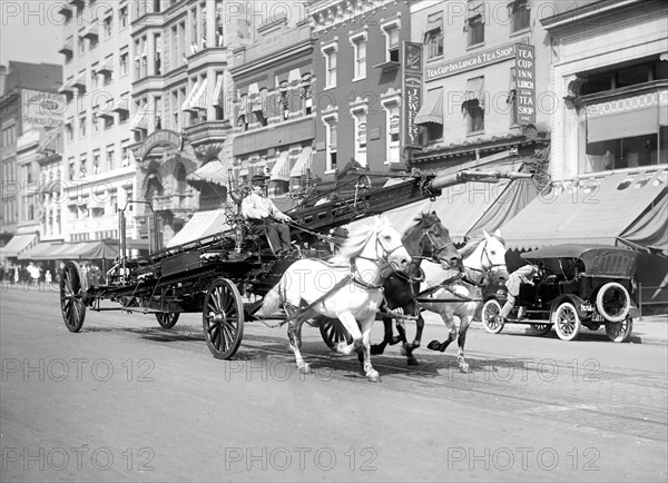 Three horse team fire truck