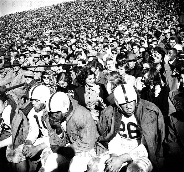 View of Football Crowd and Players on Bench