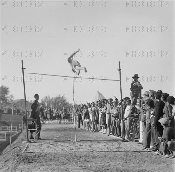 Y.M.C.A. athletic events in Jerusalem, man participating in a pole vault event ca. between 1933 and 1946