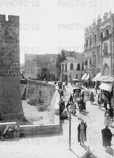 Jerusalem (El-Kouds), approach to the city. Street scene inside the Jaffa Gate looking west ca. 1900