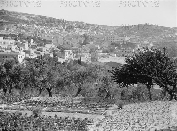 Nazareth seen from the south showing the new Franciscan monastery ca. 1920