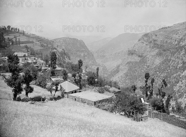 Ehden to cedars. Village of Hasrun, Lebanon looking down the Kadisha valley ca. 1920