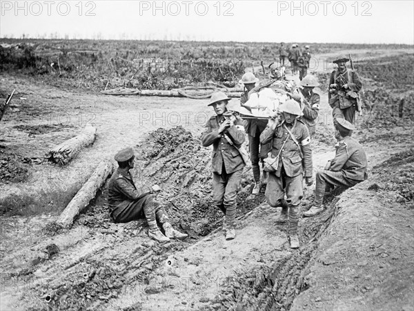 American Red Cross bring in wounded soldier on a stretcher ca.  between 1910 and 1920