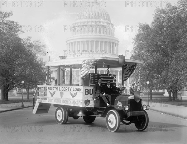 Official Liberty Bond Sales car, U.S. Capitol in the background ca.  between 1910 and 1935