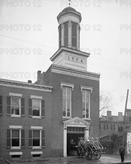 Fire pumper truck outside the Friendship Fire Department, Alexandria, VA ca.  between 1910 and 1920