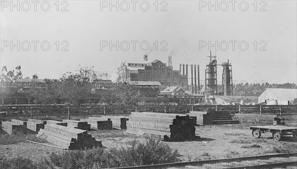 Oxnard, [California], factory, east side, showing lime kilns ca.  between 1910 and 1920