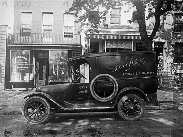 Automobile (delivery truck) with ad for Lerch's, Achille E. Burklin Prop. ca.  between 1910 and 1920
