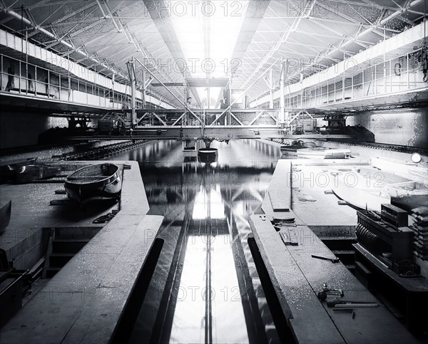 U.S. Naval Gun Factory, Washington Navy Yard, Washington, D.C., Building 70, Model Basin, photographed between 1910-25.