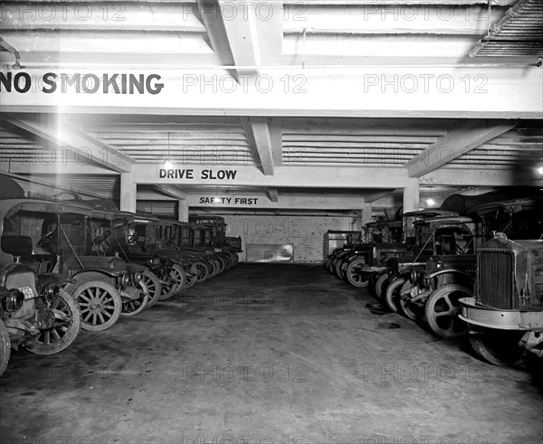 Telephone trucks parked in the C & P Telephone Company garage ca.  between 1910 and 1925