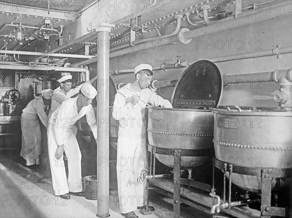 Sailors in the crew galley, U.S.S. North Dakota ca. between 1909 and 1920