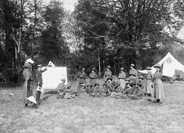 National Women's Defense League Camp, signal class or demonstration ca. between 1909 and 1940