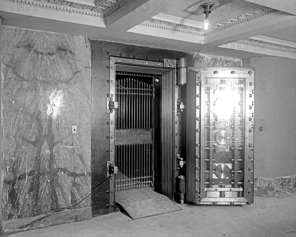 District National Bank, interior, large safe ca. between 1918 and 1928