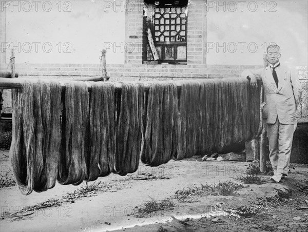 Silk Manufacturing in China. Drying and throwing the silk fiber and preparing the warp and weft for weaving ca.  between 1918 and 1921