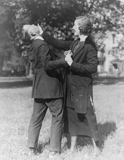 Policewoman and policeman practicing self-defense ca. 1909