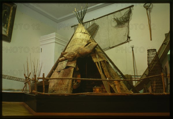 Tobol'sk kremlin, Archbishop's Residence (1773-75), interior, museum hall, with display of aboriginal yurt (tent). Since 1925, the main site of the Tobol'sk Regional History Museum, Tobol'sk, Russia 1999.