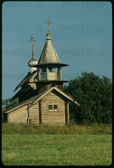 Chapel of Archangel Michael, from Lelikozero village (late 18th century), west view, Kizhi Island, Russia; 1991