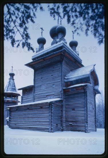 Church of the Ascension, from Kushereka village (Onega Region) (1669), southeast view, reassembled at Malye Korely Architectural Preserve, Russia 1998.