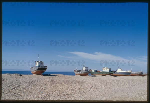 Eastern Shore of Lake Baikal, with fishing boats, Posol'skoe, Russia; 2000