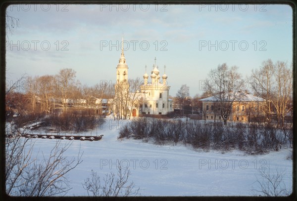 Church of the Purification (1731-35), southwest view, with Vologda River in winter, Vologda, Russia 1997.