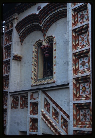 Church of Elijah the Prophet (1647-50), north entrance porch, decorative detail, Yaroslavl', Russia; 1987