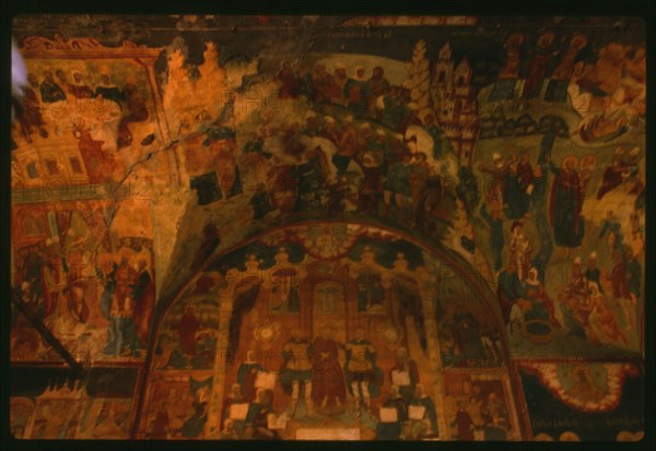 Church of Elijah the Prophet (1647-50), interior, west gallery, with frescoes of scenes from the final days of Christ in Jerusalem (1715-16), Yaroslavl', Russia; 1992