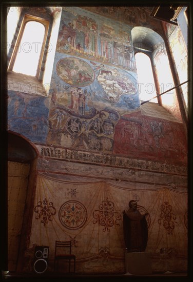 Cathedral of the Annuciation (1560-84), interior, west wall, fresco of Last Judgment, Sol'vychegodsk, Russia 1996.