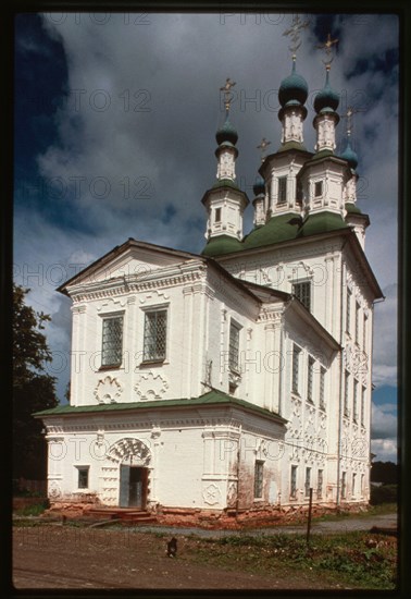 Church of the Trinity in Green Fisher's Quarter (1768-72 and 1780-88), southwest view, Tot'ma, Russia 1996.