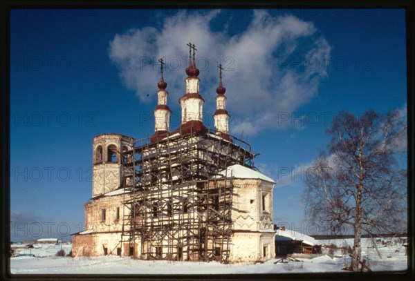 Church of the Resurrection in Varnitsy (1743-50 and 1772-75), southeast view, Tot'ma, Russia 1998.