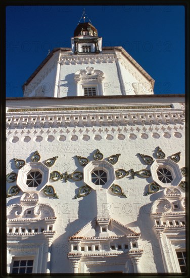 Church of the Trinity (1703-12), south facade, ceramic ornaments, Verkhotur'e, Russia 1999.