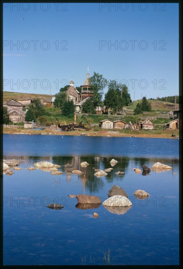 Church of St. Nicholas (1705), west view, across mouth of Kovda River, Kovda, Russia; 2001