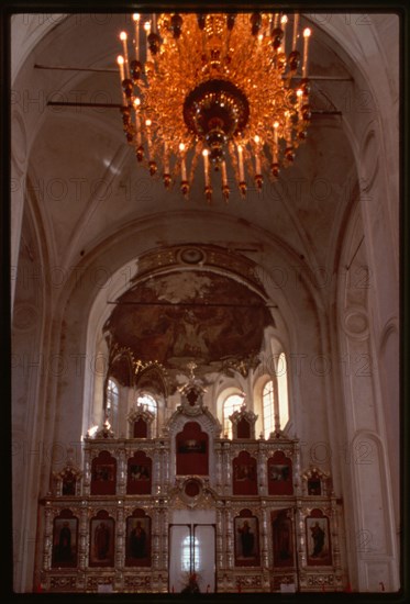 St. Nicholas Monastery, Cathedral of the Elevation of the Cross (1905-13), east view with restored icon screen, Verkhotur'e, Russia 1999.